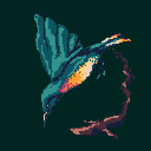pixel art sunbird jumping off a branch